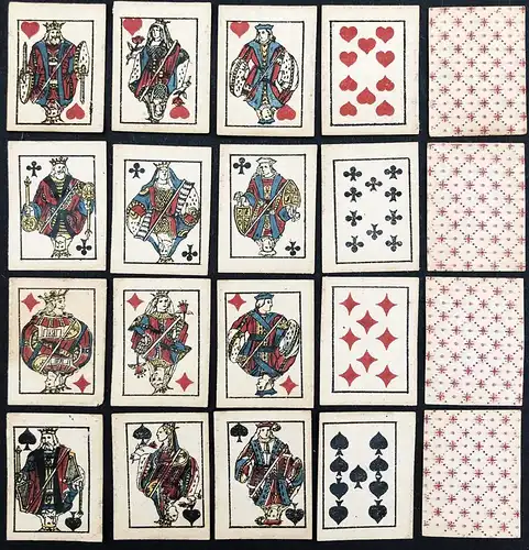 (Complete set of Miniature Playing Cards in Belgian-Genoese pattern. / Miniatur-Spielkarten) - Kartenspiel pla