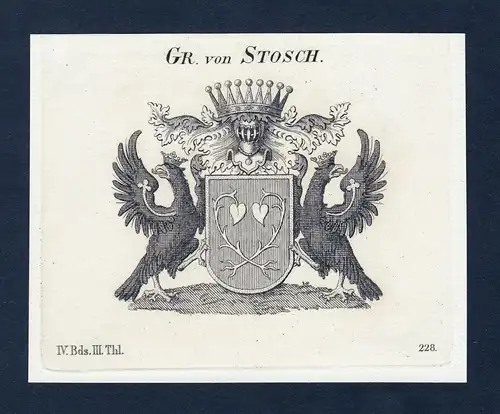 Gr. von Stosch - Stosch Wappen Adel coat of arms Kupferstich  heraldry Heraldik