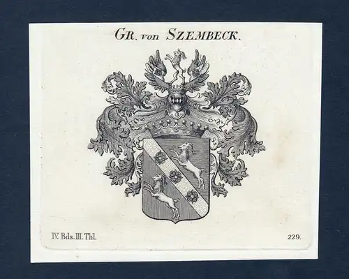 Gr. von Szembeck - Szembek Schembegk Schönbeck Schoenbeck Wappen Adel coat of arms Kupferstich  heraldry Heral