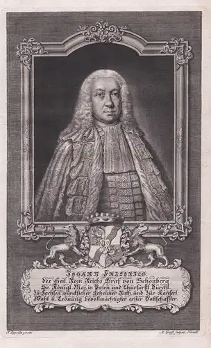 Johann Friedrich - Johann Friedrich Graf von Schönberg (1691-1762) Sachsen Minister Geheimer Rat Portrait