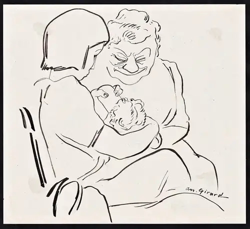 (Mother and grandmother with a baby) - Mutter Baby Kind Enkelkind Oma / caricature Karikatur / drawing dessin