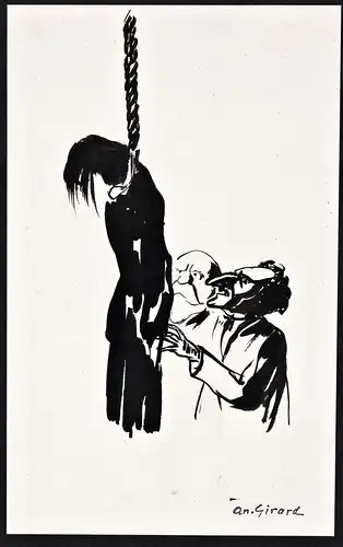 (Two men find a man who has hanged himself) - hanged man / gehenkter Mann / caricature Karikatur / drawing des