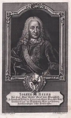 Johann Friedrich - Johann Friedrich Graf von Schönberg (1691-1762) Sachsen Minister Geheimer Rat Portrait