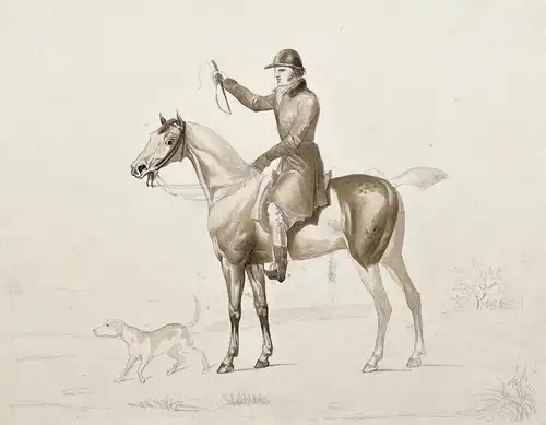 (Reiter mit Pferd) - horse horses cheval / Biedermeier / Aquarell watercolor drawing dessin
