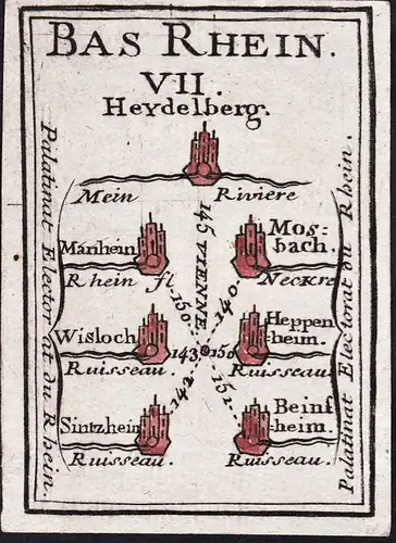 Bas Rhein VII - Heidelberg Mannheim Heppenheim Sinsheim / Baden-Württemberg / Deutschland / Karte map carte