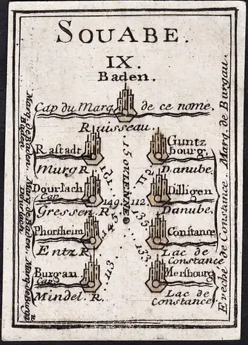 Souabe IX - Baden-Baden Günzburg Dillingen Rustatt Pforzheim Burgau / Baden-Württemberg / Deutschland / Karte