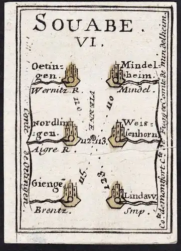 Souabe VI - Öttingen Mindelheim Nördlingen Giengen / Baden-Württemberg / Deutschland / Karte map carte