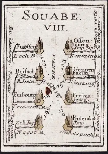 Souabe VIII - Füssen Breisach Freiburg Offenburg Gengenbach / Baden-Württemberg / Deutschland / Karte map cart