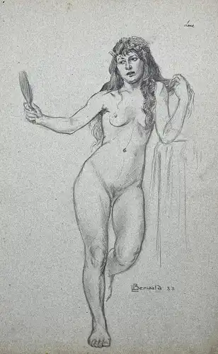 (Stehender weiblicher Akt mit Spiegel in der Hand / Standing female nude with mirror in hand)