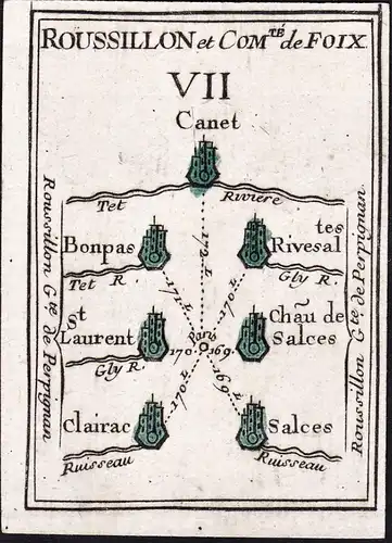 Roussillon et Comte de Foix VII - France Frankreich / Karte map carte