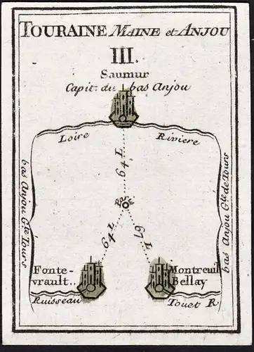 Touraine, Maine et Anjou III - Fontevraud-l'Abbaye Montreuil-Bellay / France Frankreich / Karte map carte