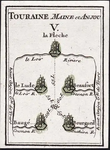 Touraine, Maine et Anjou V - La Fleche Le Lude Beaufort Bourgueil / France Frankreich / Karte map carte