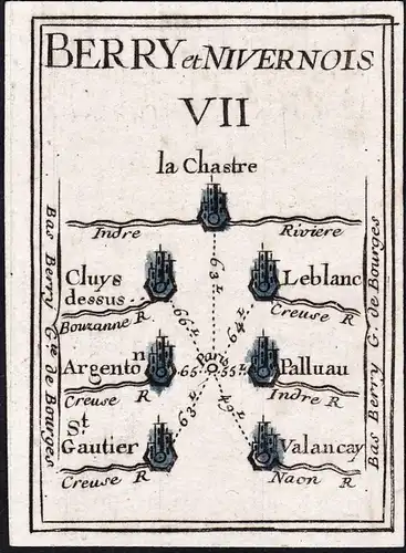 Berry et Nivernois VII - La Chastre Leblanc Argenton Palluau St. Gautier Valancay / France Frankreich / Karte