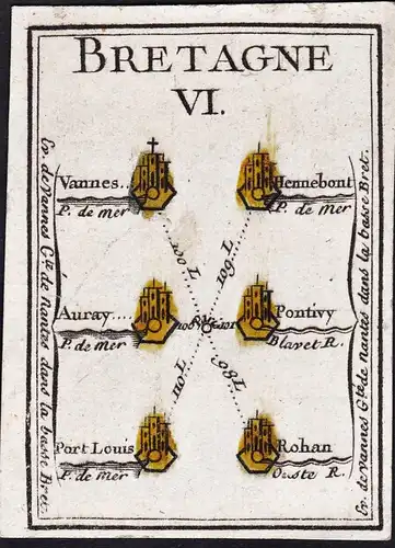 Bretagne VI - Port-Louis Vannes Hennebont Auray Pontivy Rohan / France Frankreich / Karte map carte