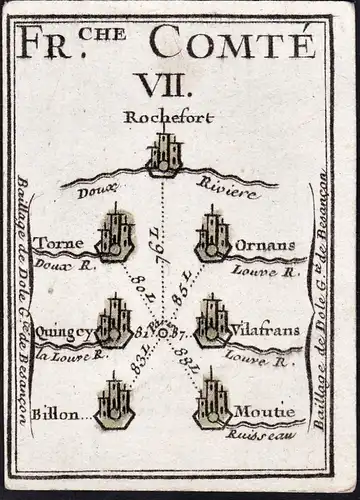 Fr.che Comte VII - Rochefort Torne Ornans Quingey Vilafrans Billon Moutie / France Frankreich / Karte map cart