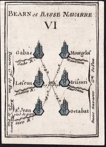 Bearn et Basse Navarre VI - Cabas Montgelos Leseum Irissari Ostabat St. Jean / France Frankreich / map Karte c