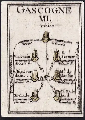 Gascogne VII - Aubiet Mauvezin S. Severe Grenade m. de Marsan M. Gaillard / France Frankreich / map Karte cart