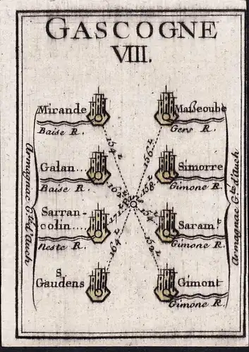 Gascogne VIII - Mirande Galan Maßeoube Simorre Saramt Sarrancolin S. Gaudens Gimont / France Frankreich / map