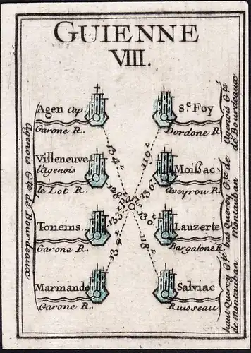 Guienne VIII - Agen S. Foy Villeneuve Moißac Toneins Lauzerte Marmande Salviac / France Frankreich / Karte map