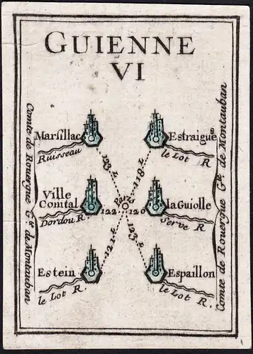 Guienne VI - Marsillac Estraigues La Guiolle Espaillon Estein Ville Comtal / France Frankreich / Karte map car