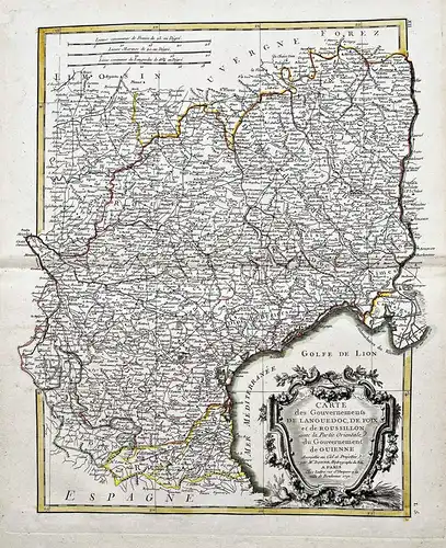 Carte des Gouvernements de Langeudoc, de Foix et de Roussillon.. - Languedoc Foix Guyenne Pyrenees Orientales