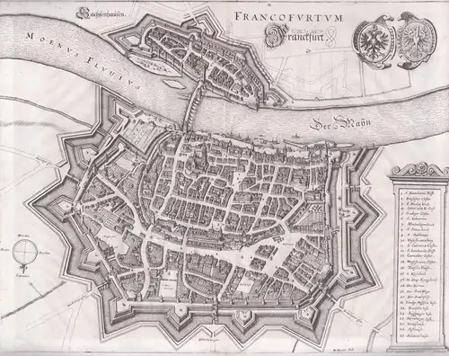 Francofurtum. Franckfurt. - Frankfurt am Main Stadtplan Hessen