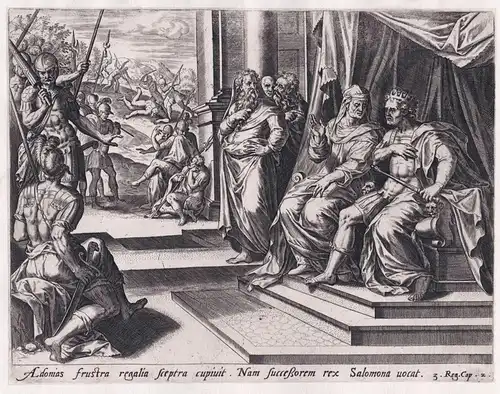 Adonias frustra regalia sceptra cupivit, Nam succeßorem... - Adonijah addressing himself to Bathsheba, mother