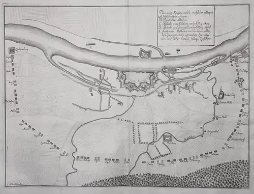 Plan von Keyserswehrt, nebst der attaque - Kaiserswerth Düsseldorf Karte Plan Rhein map