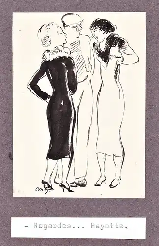 Regardes... Hayotte. - One man with two women, possibly flirting / caricature Karikatur / Nationalsozialismus