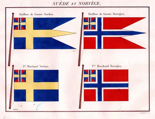 Suede et Norvege - Sverige Sweden Schweden Norge Norway Norwegen / Fahne banner Flagge Marine naval flag marit