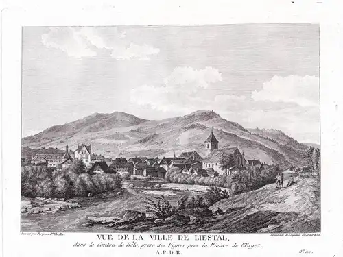  Vue de la ville de Liestal dans le Canton de Bale, prise des Vignes pres la Riviere de l'Ergez - Liestal Gesa