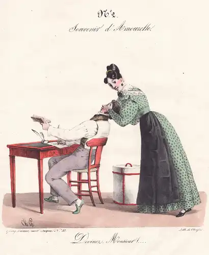 Souvenir d'Amourette - No. 2 / Devinez, Monsieur!... - couple Liebespaar lovers amoreux / Karikatur caricature