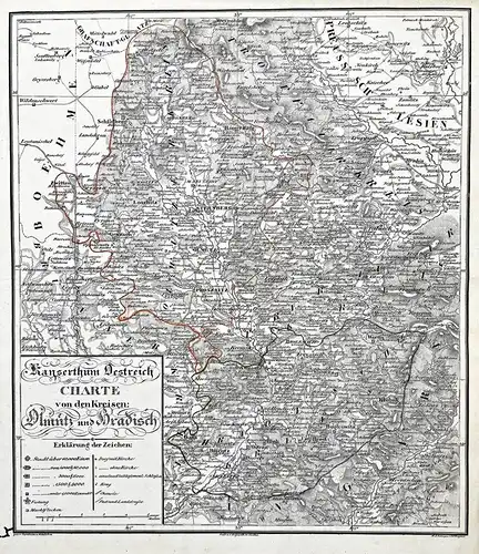 Kayserthum Oestreich Charte von den Kreisen Olmutz und Hradisch - Olomouc Uherske Hradiste Olmütz Böhmen Tsche