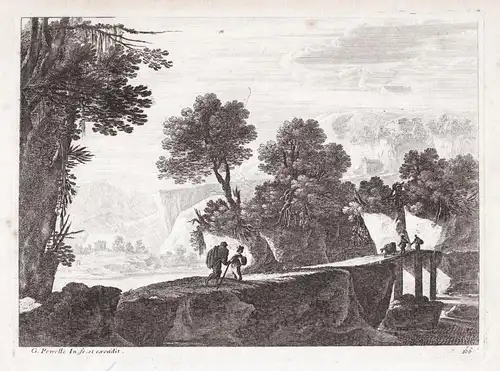 Landscape with people and animals crossing a bridge (156)