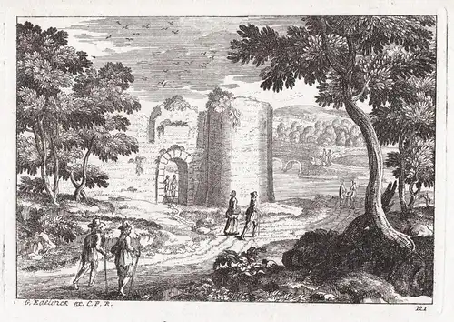 Landscape with travelers on a road with ancient ruins (121)