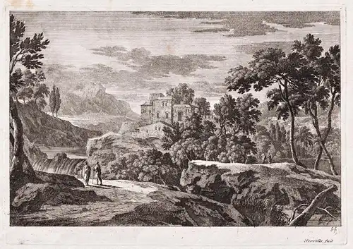 Landscape with two men and an old building in the background, over the river (55)