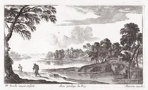 River landscape with two travelers on the left and a city on the left (87)