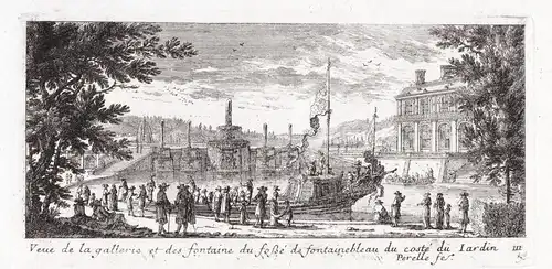 Veue de la gallerie et des fontaine du foße de fontainebleau du costé du Jardin - Fontainebleau chateau Brunne