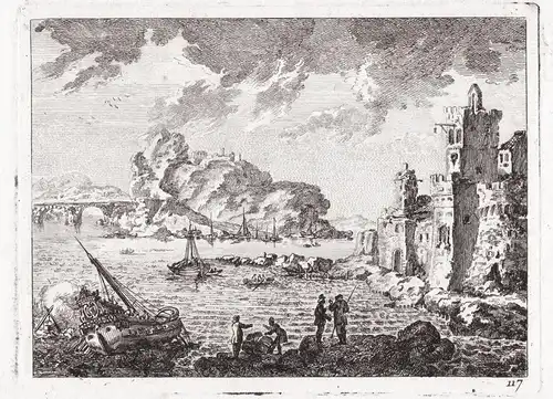 Hafenszene / harbor scene with a tower on the right - ships at sea / Schiffe Marine (117)