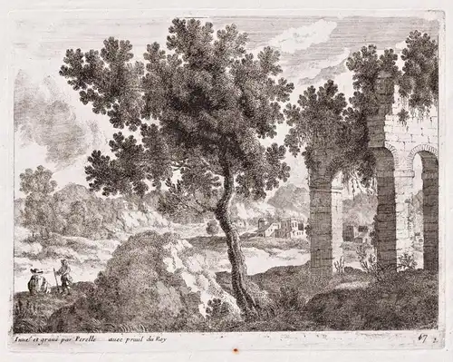 Landscape with ancient ruins on the left and a village in the background (47)