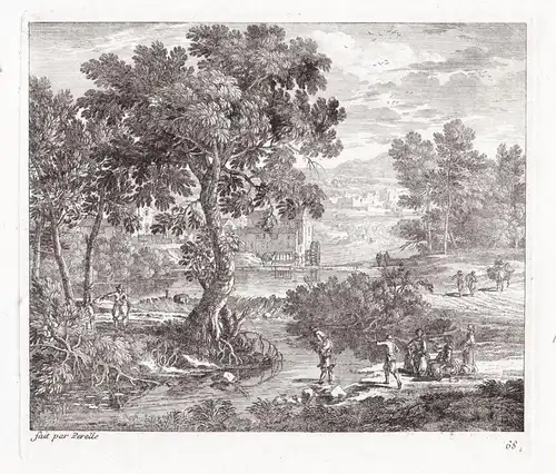 Landscape of an Italian city with a river, fisherman, a water mill and a road (68)