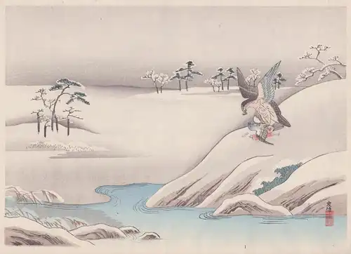 (Japan / Adler mit Taube / Japanischer Farbholzschnitt Japanese color woodcut)