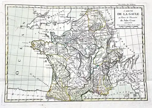 Carte de la Gaule au temps de l'Invasion de Jules Cesar - Gallia Gallien France Frankreich
