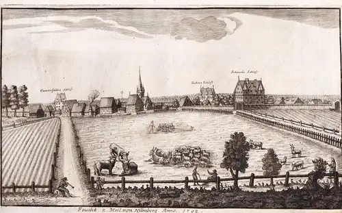 Feucht. 2 Meil von Nürnberg Anno 1707 - Nürnberg Nuremberg / Feucht b. Nürnberg Mittelfranken Gesamtansicht