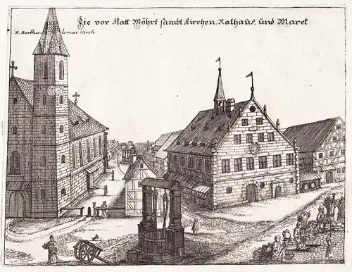 Die Vor Statt Wöhrt samt Kirchen, Rathaus und Marct - Nürnberg Nuremberg / Wöhrd Rathaus Marktplatz