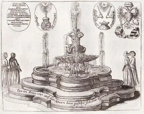 Der in Anno 1687 auf den Neuen bau gesetze schöne Springbrun - Nürnberg Nuremberg / Tritonbrunnen Maxplatz