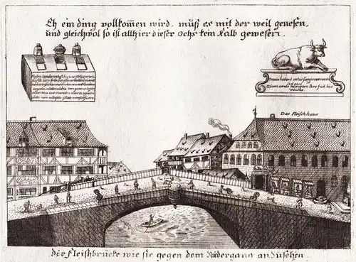 Die Fleischbrücke wie sie gegen dem Niedergang anzusehen - Nürnberg Nuremberg / Fleischbrücke Pegnitz Hauptmar