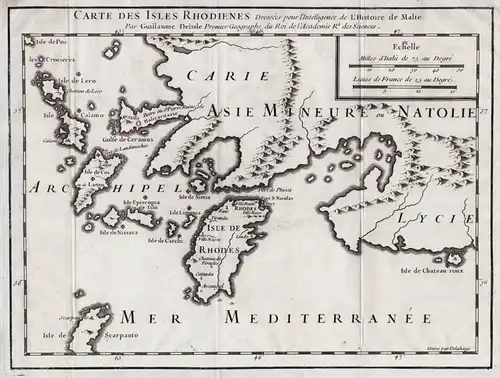 Carte des Isles Rhodienes - Rhodos Griechenland Greece Archipelago island / Karte map carte plan