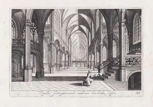 Templum Introspicientibus modernum / Inside view of a church with a woman praying