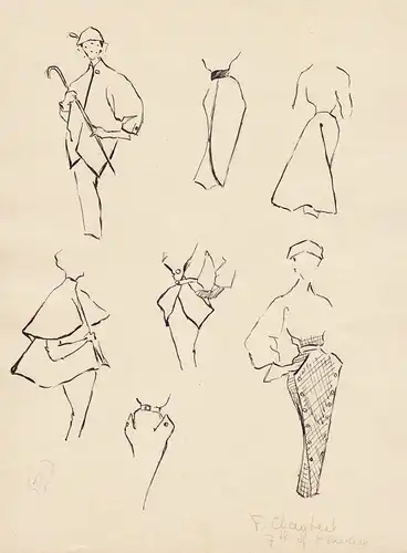 (Various fashion design sketches) - Frau femme Fashion / Modezeichnung Mode Zeichnung 50er 1950er
